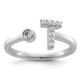 14k White Gold 1/6 carat Lab Grown Diamond VS/SI+ G+ Initial T Adjustable Ring